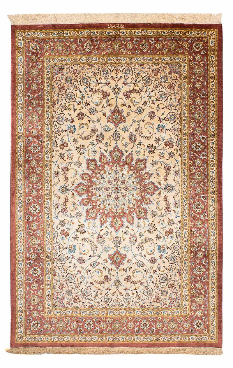 Jedwabny dywan - Ghom Silk - Premium - 200 x 128 cm - beżowy