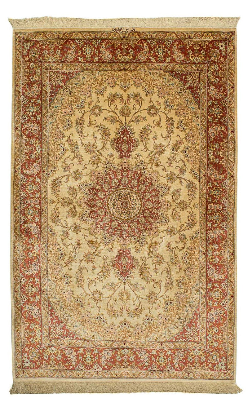 Jedwabny dywan - Ghom Silk - Premium - 210 x 130 cm - beżowy