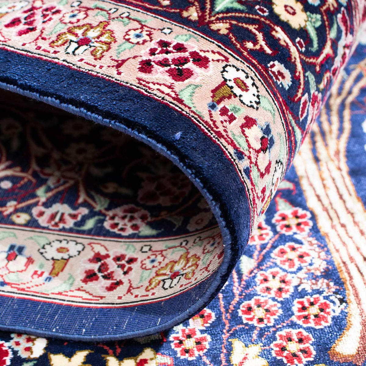 Dywan perski - Ghom - 152 x 100 cm - ciemnoniebieski