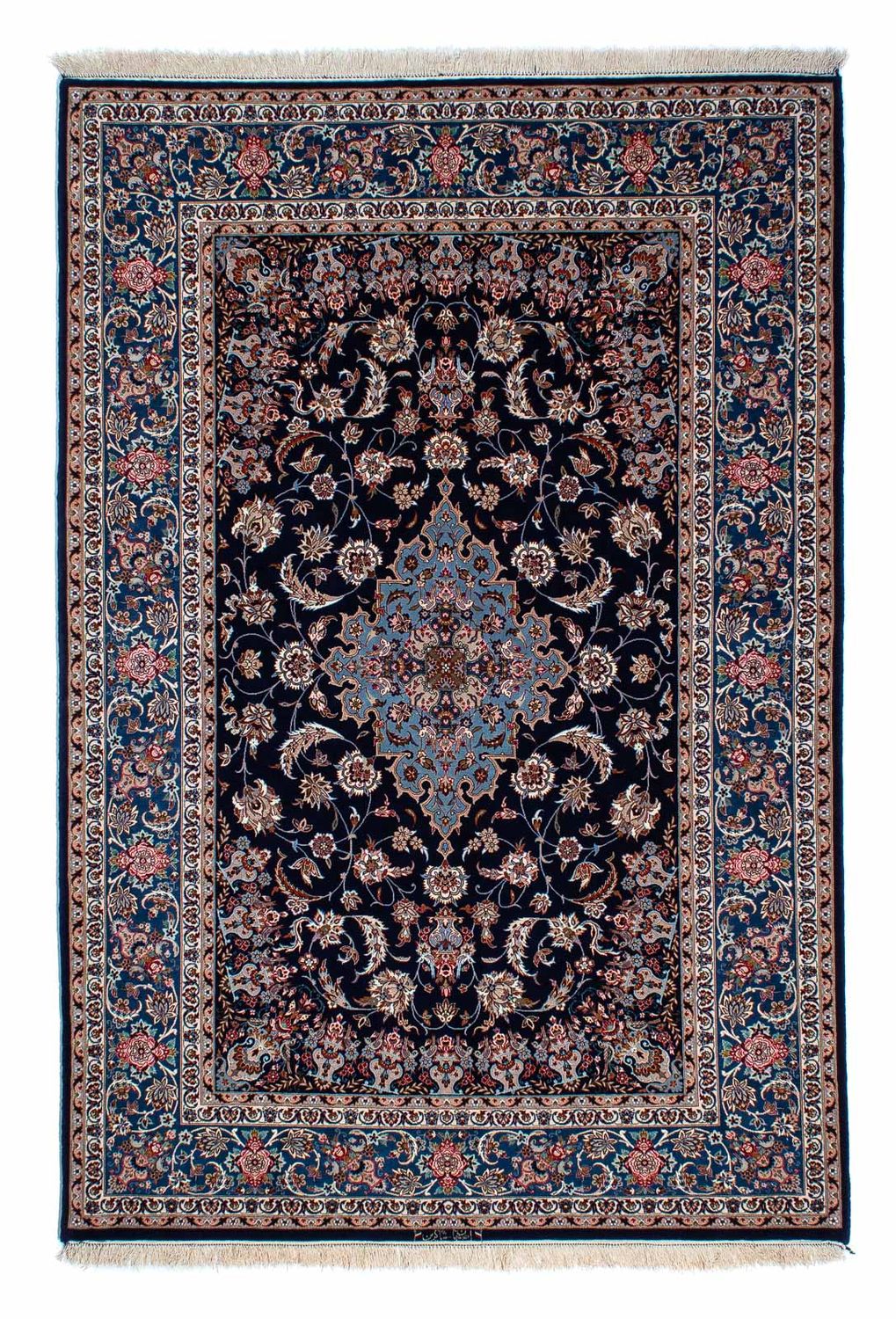 Dywan perski - Isfahan - Premium - 218 x 145 cm - ciemnoniebieski