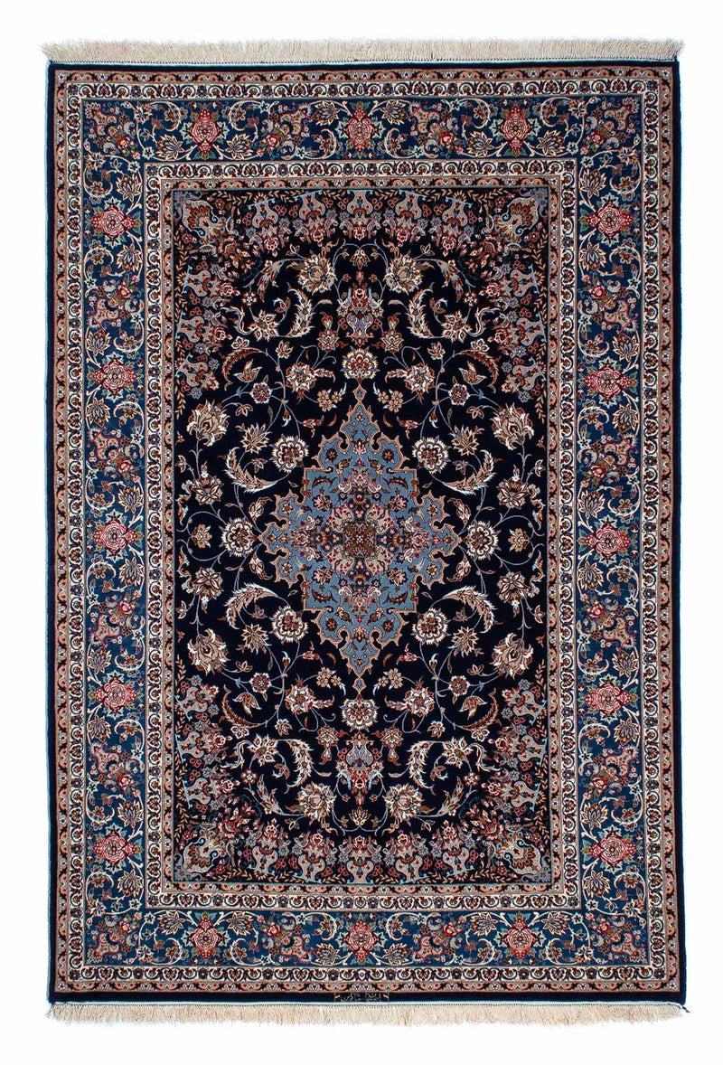 Dywan perski - Isfahan - Premium - 218 x 145 cm - ciemnoniebieski