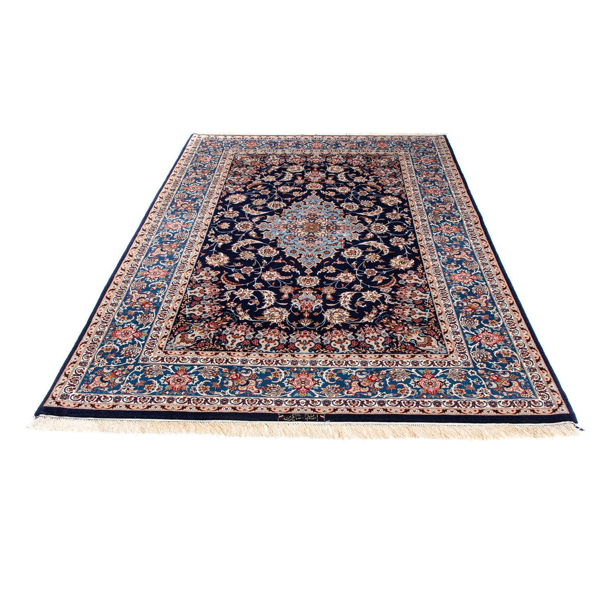 Dywan perski - Isfahan - Premium - 218 x 145 cm - ciemnoniebieski